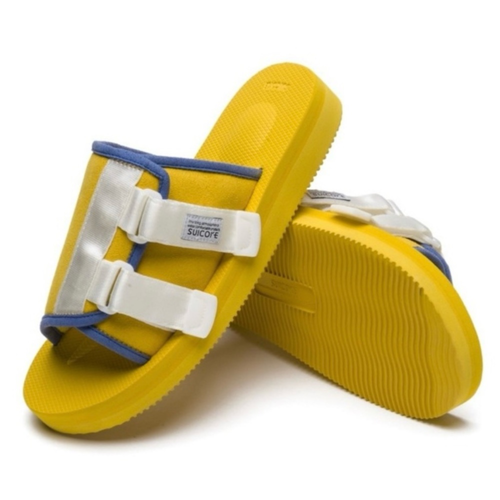 GOLF x SUICOKE - KAW shoes Yellow and White Slide with Blue Trim Sandals